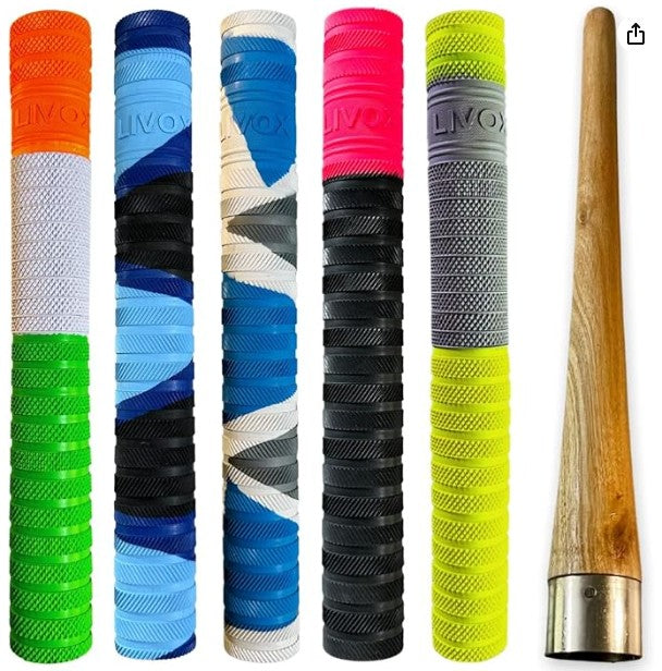 Premium Cricket Bat Handle Rubber 5 Grips for Enhanced Performance With 1 Wooden Gripper Cone